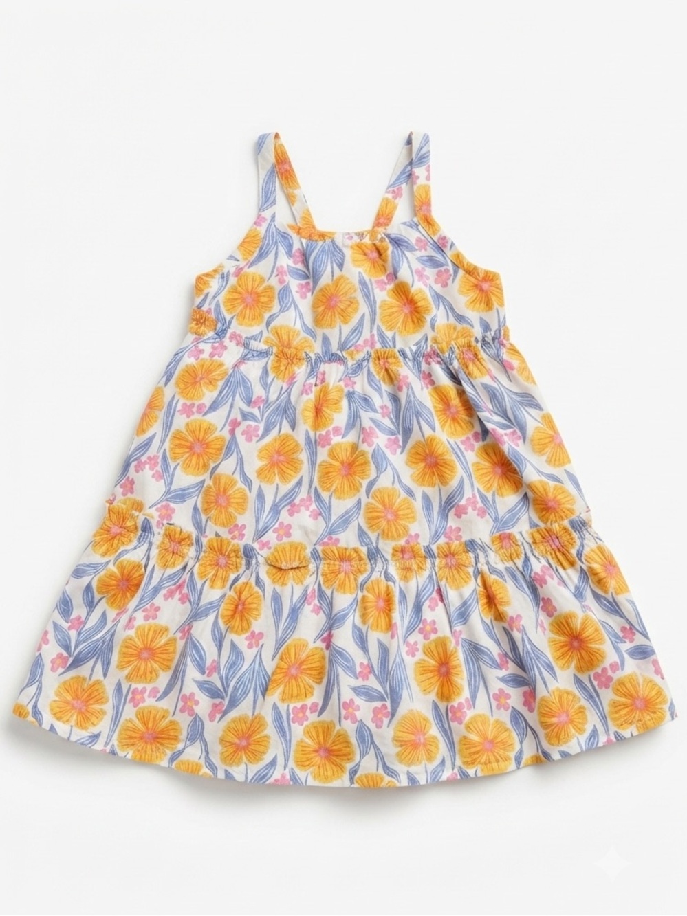 3/10$ | 6Y Girls 👧🏻 | Floral Tiered kids Sundress - Yellow & Blue